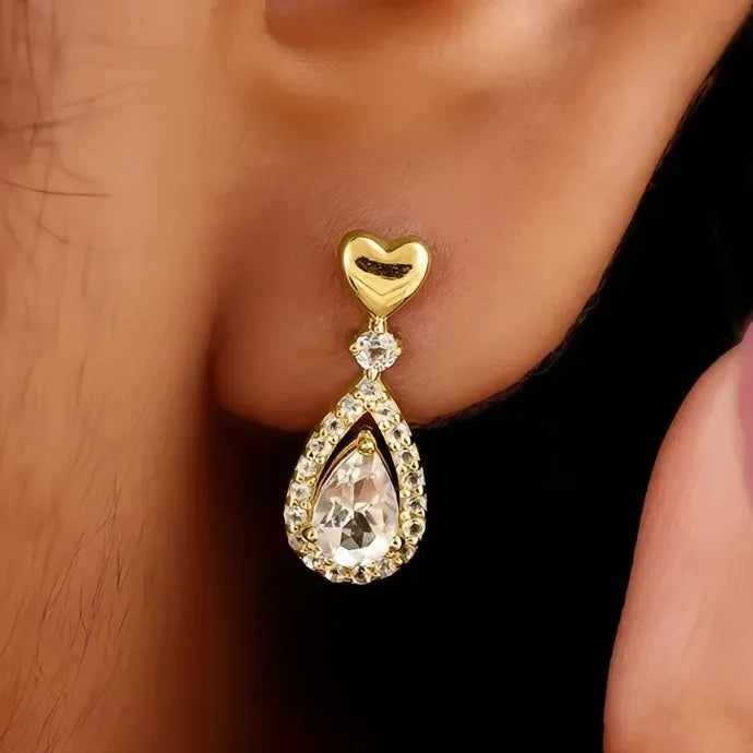Heart Shape Dangle Earrings with Pear Cut Cubic Zirconia Copper Alloy Jewelry