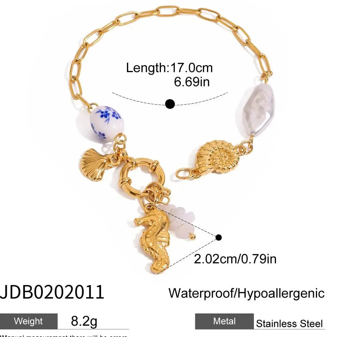 Stainless Steel Summer Beach Conch Shell Starfish Charm Bracelet Women