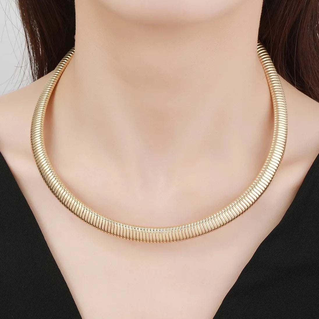 Geometric Snake Bone Chain Choker Necklace Women Stainless Steel Gold Jewelry