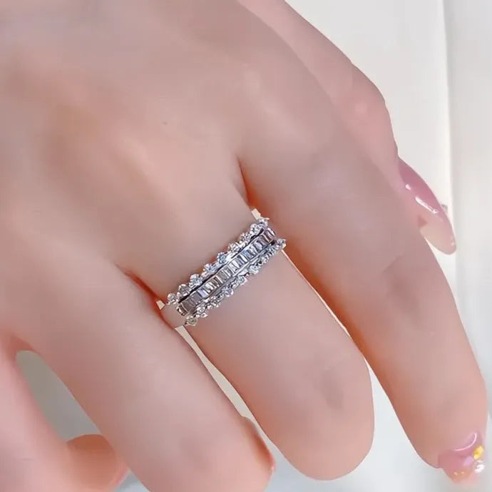Geometric Cubic Zirconia Wedding Band Brass Fashion Ring for Women