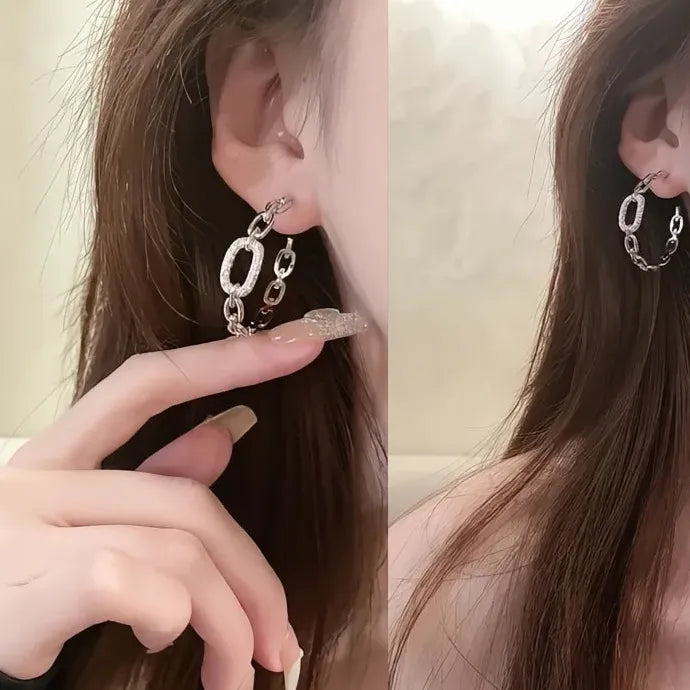 Geometric Cubic Zirconia Chain Earrings Silver Color Copper Alloy for Women