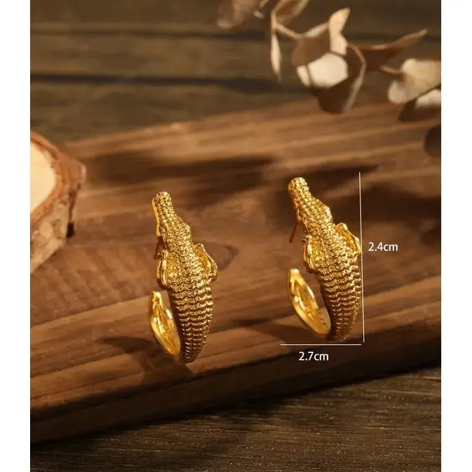 Alloy Crocodile Alligator Stud Earrings Women Punk Animal Jewelry Gifts