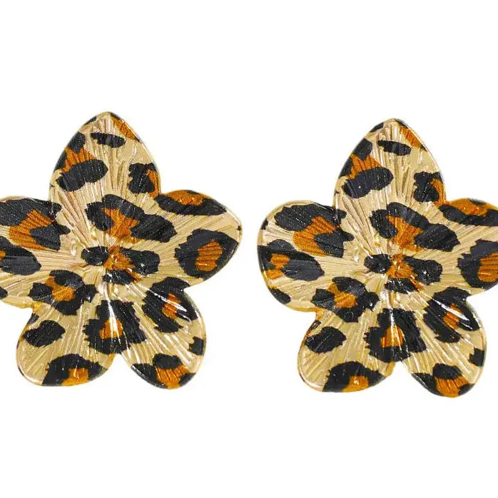 Vintage Leopard Print Geometric Flower Petal Drop Earrings for Women Jewelry