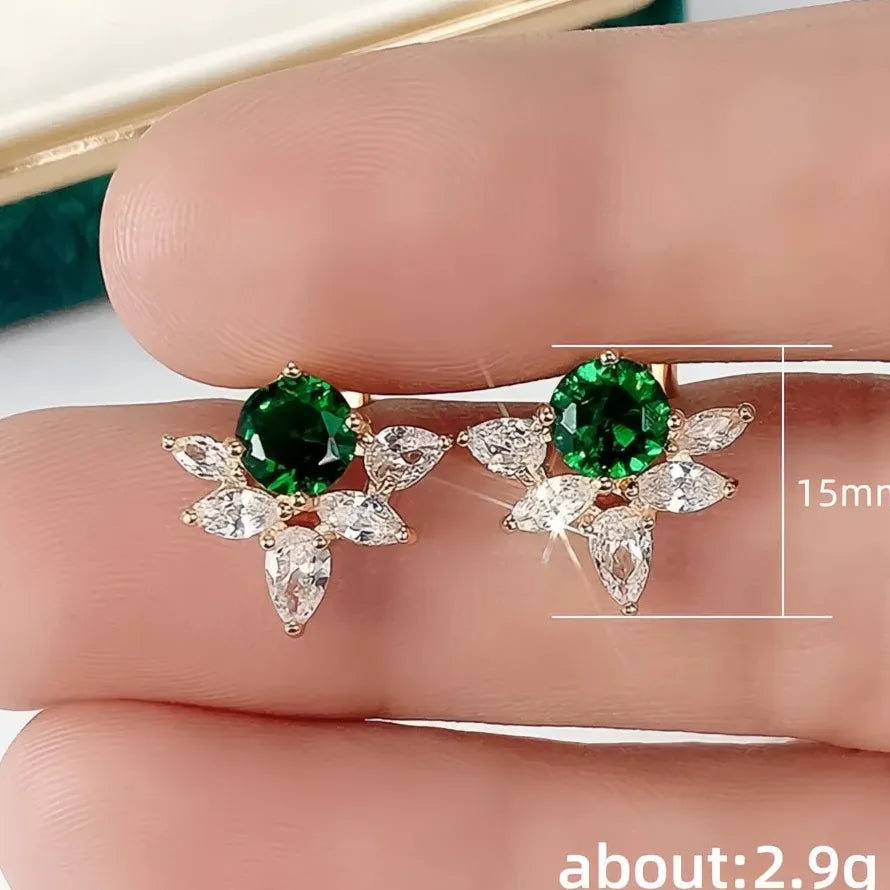 Green Geometric Cubic Zirconia Copper Alloy Stud Earrings for Women