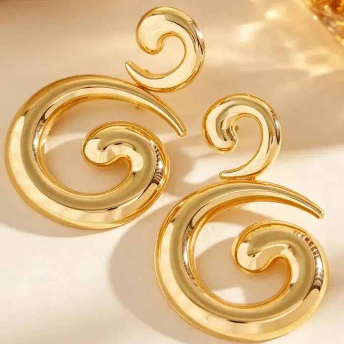 Exaggerated Metal Spiral Drop Earrings Women Retro Geometric Hollow Large Dangle Jewelry