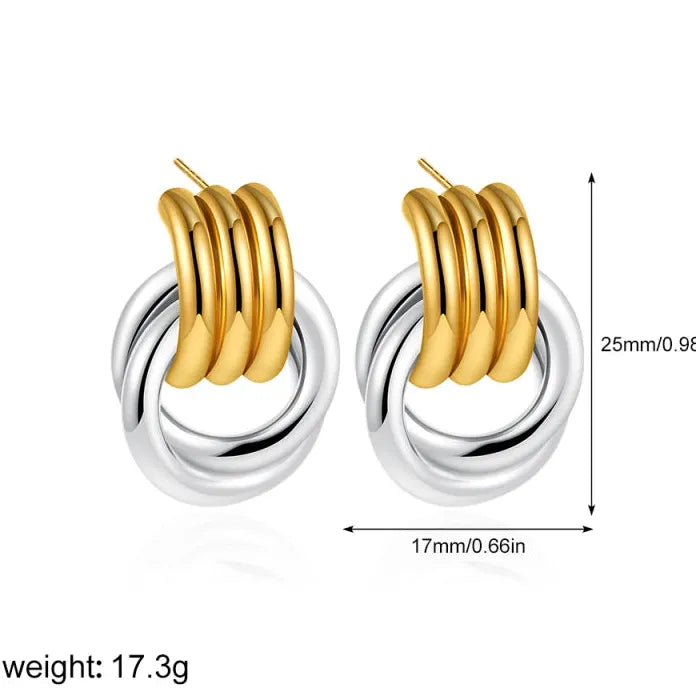 Gold Plated Double-Layer Chunky O-Shaped Hoop Earrings CZ Zircon Punk Jewelry