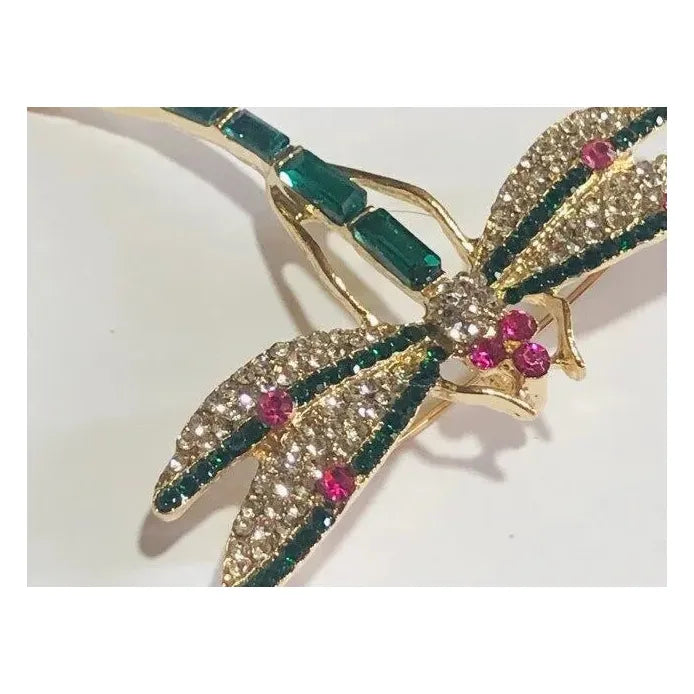 Vintage Green Crystal Dragonfly Brooch for Women Elegant Jewelry Accessory