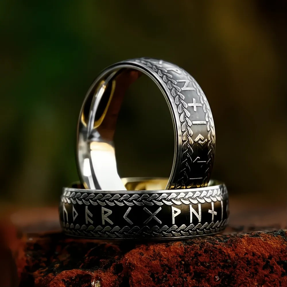 Vintage Nordic Viking Rune Ring 316L Stainless Steel Couple Amulet Jewelry Men Women