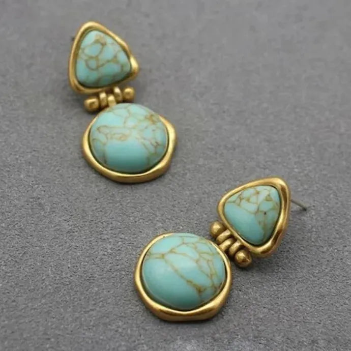Bohemian Style Retro Geometric Turquoise Zinc Alloy Drop Earrings for Women