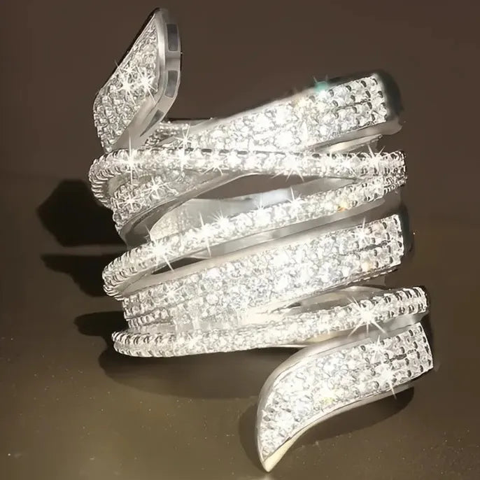 Hyperbole Wide Irregular Shaped Ring for Women Full Cubic Zirconia Sparkling Fashion Jewelry