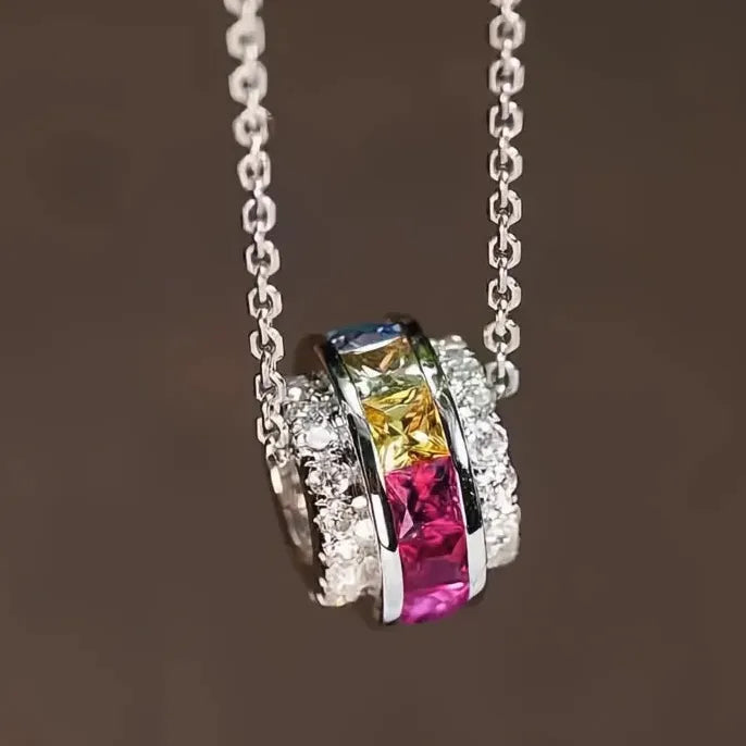 Geometric Cubic Zirconia Pendant Necklace Bridal Gift Rainbow Princess