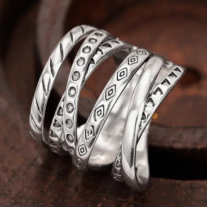 Cool Girl Multi Layer Cross Ring Zinc Alloy Hip Hop Rock Retro Jewelry