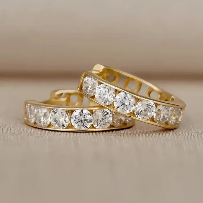 Gold Cubic Zirconia Hollow Hoop Earrings Copper Alloy Jewelry