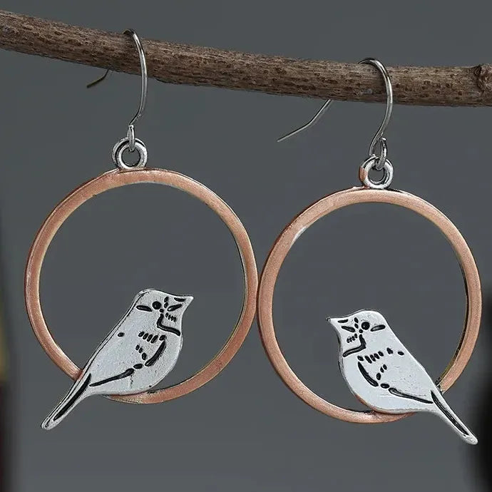 Vintage Bohemian Zinc Alloy Bird Pendant Earrings for Ladies, Cute Animal Jewelry