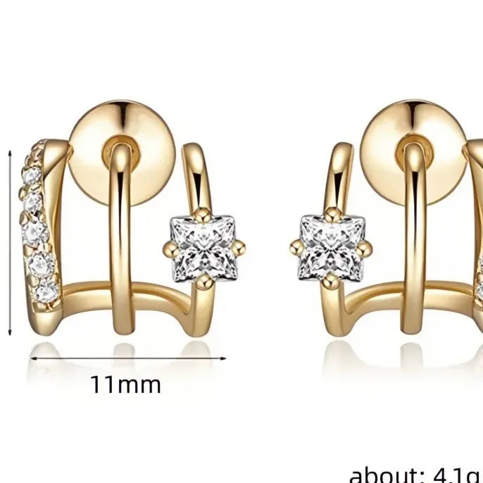 Geometric Cubic Zirconia Stud Earrings for Women in Copper Alloy