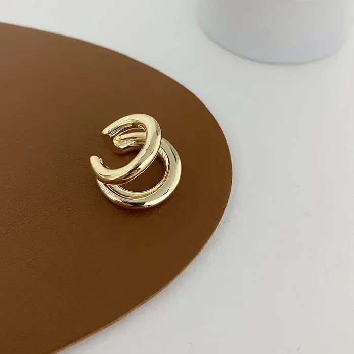 Vintage Gold Silver Double Layered Geometric Clip-On Earrings for Women