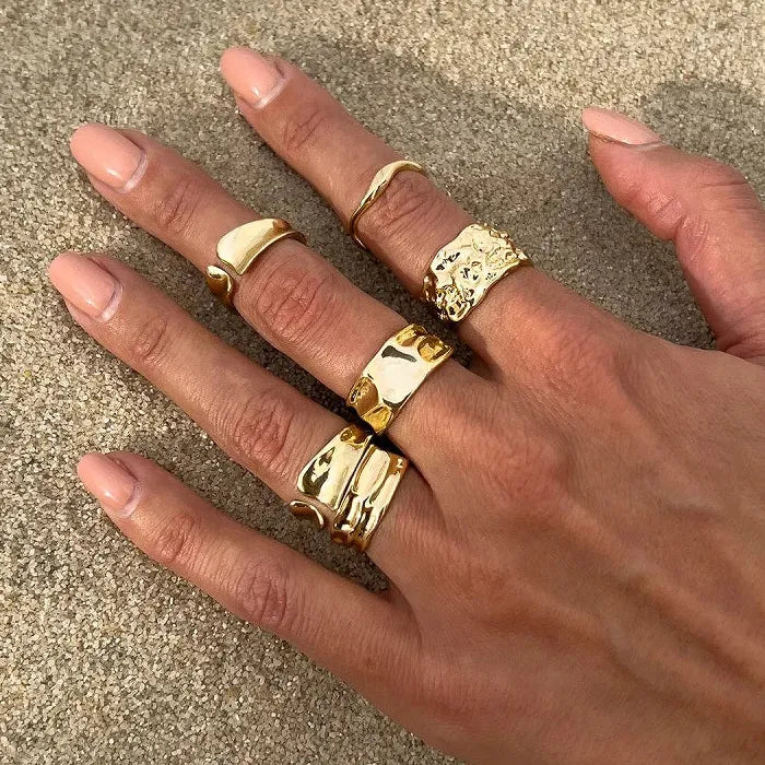 6Pcs Vintage Gold Starfish Sun Open Ring Set Punk Beach Jewelry