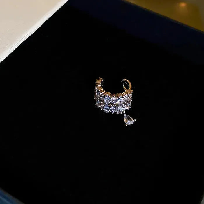 Double Layer C-Shaped Crystal Zircon Clip Earrings No Piercing