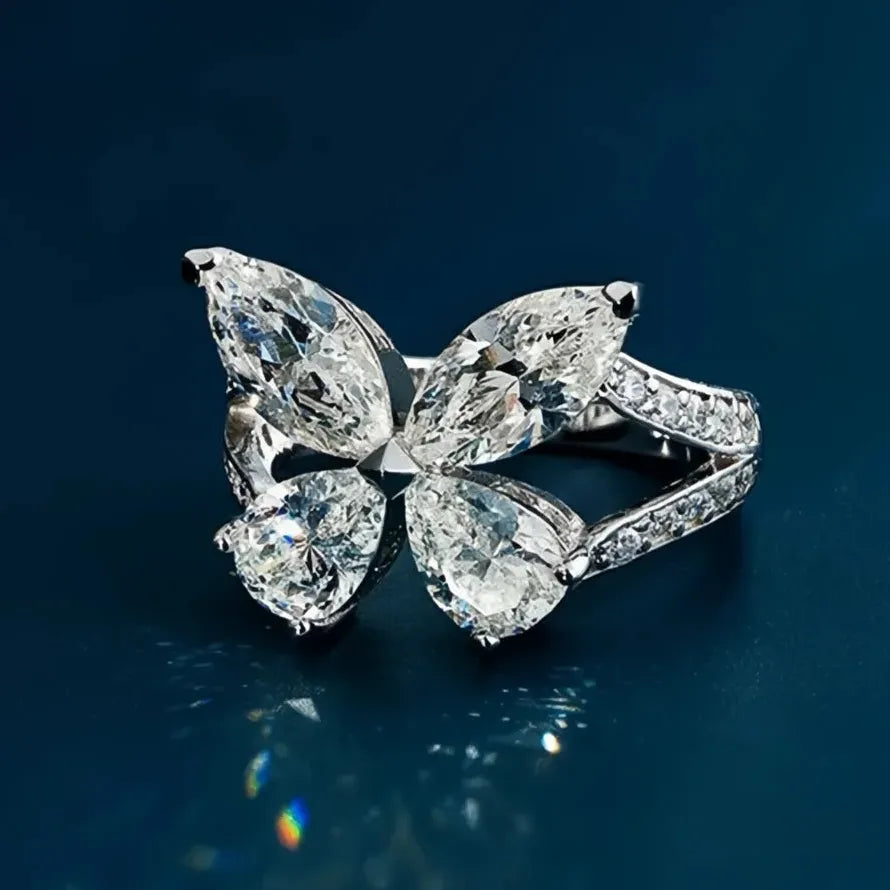 Silver Geometric Cubic Zirconia Wedding Ring for Women Brass Band