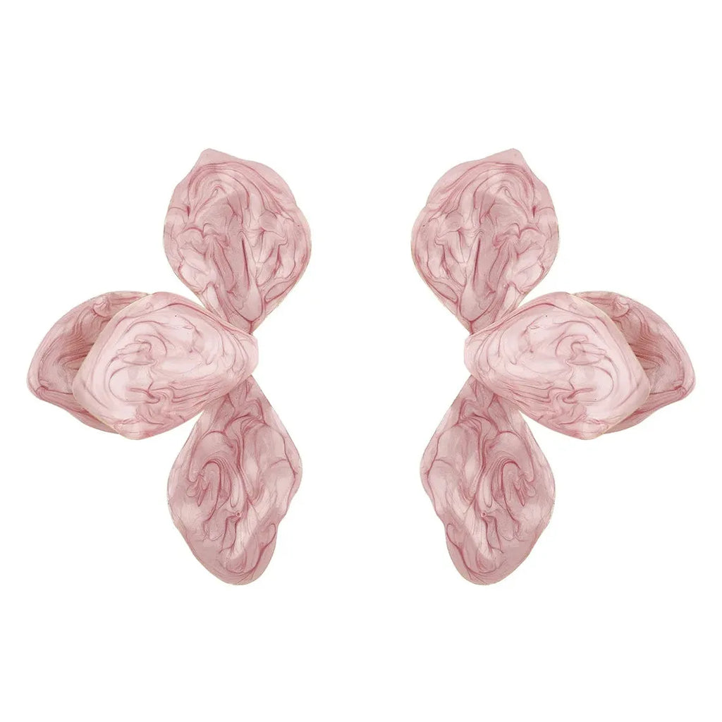 White Oil Drop Big Flower Leaf Earrings for Women Y2K Party Jewelry