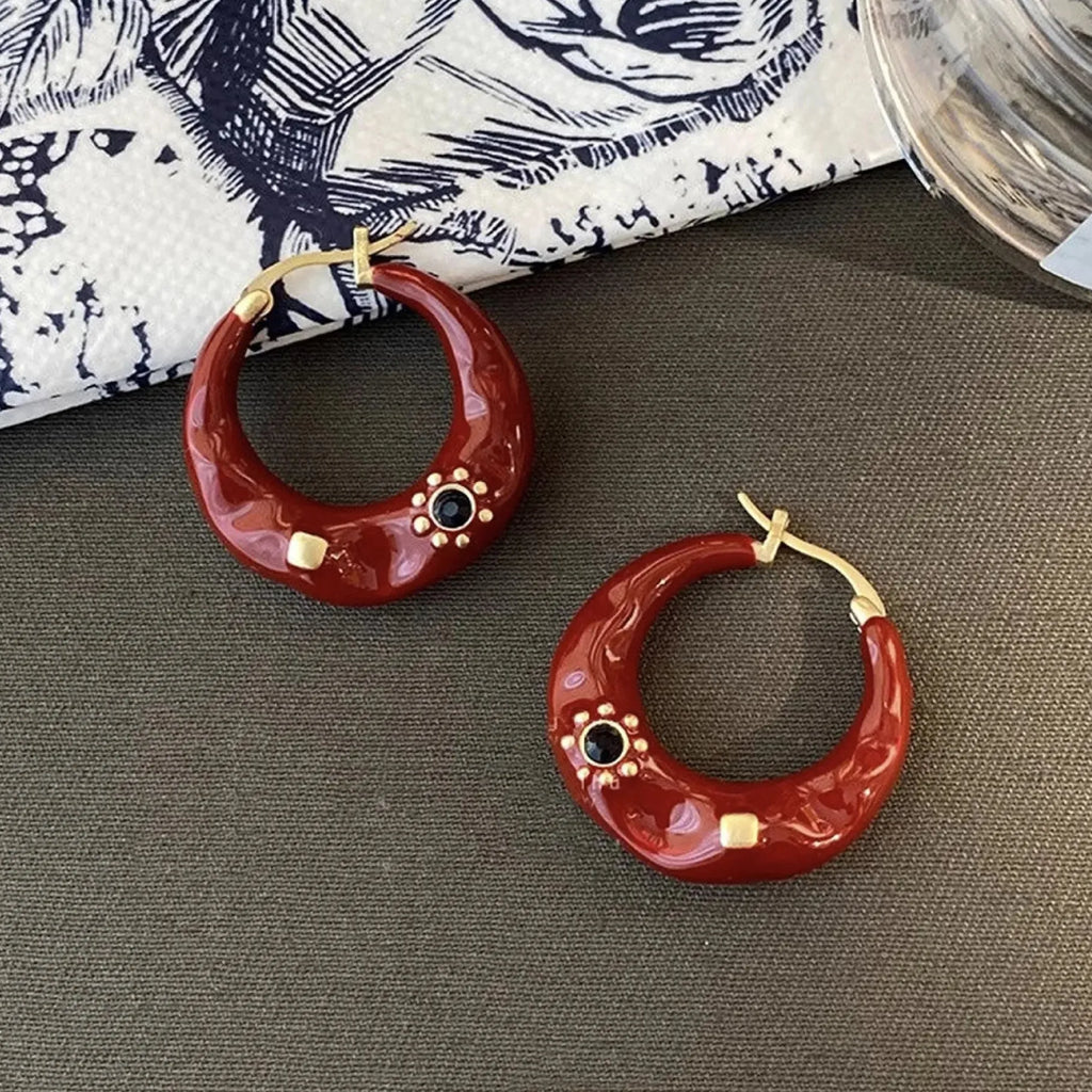 Vintage Black Enamel Drip Glaze Copper Hoop Earrings for Women Trendy Gift Jewelry