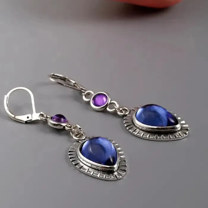 Retro Water Droplet Imitation Natural Stone Pendant Earrings for Women Wedding Party
