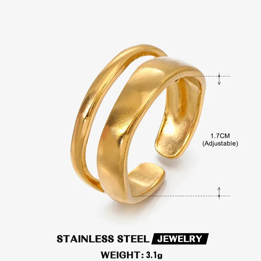 Stainless Steel Multi Layer Geometric Cocktail Ring for Women Gold Silver Jewelry