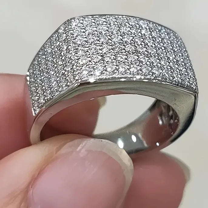 Iced Out Silver Geometric Crystal Wedding Engagement Ring for Women