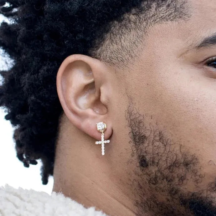 Stylish Cross Drop Hoop Earrings CZ Copper Unisex Fashion Jewelry