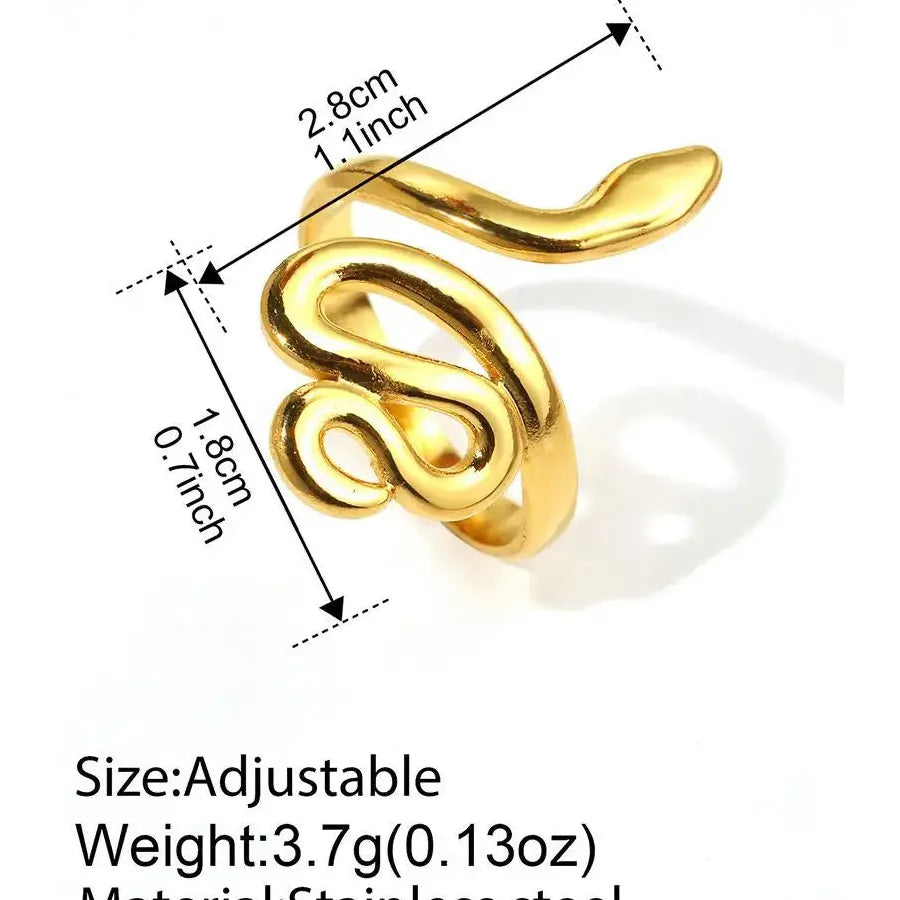 Adjustable Gold Stainless Steel Snake Rings Waterproof Punk Couple Jewelry