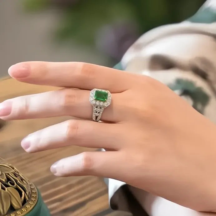 Elegant Green Cubic Zirconia Geometric Wedding Ring for Women Party Jewelry