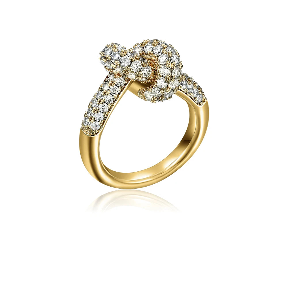 18k Gold Plated Stainless Steel Zircon Geometric Knot Ring Women Waterproof Wed Band