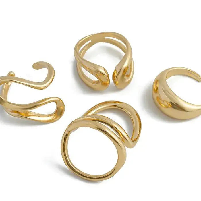 4Pcs Vintage Geometric Open C Shape Ring Set for Women Fashion Jewelry