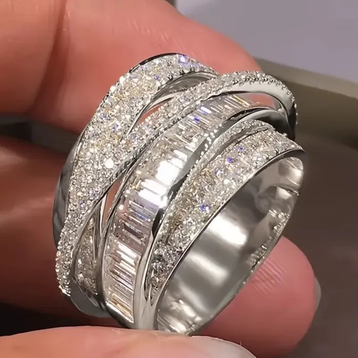 Gold Geometric Wedding Ring Women Cubic Zirconia Sparkling Jewelry