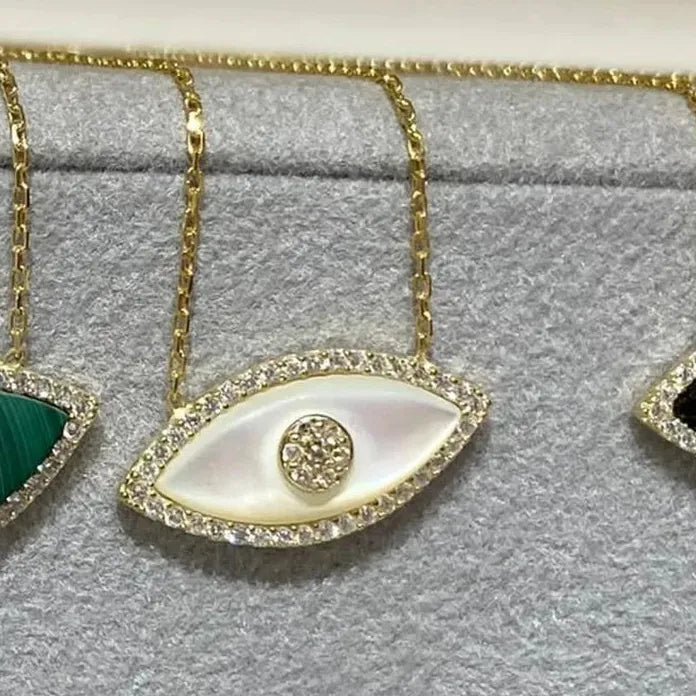Ancient Roman Opal Evil Eye Pendant Necklace Gold Plated Titanium Choker Women