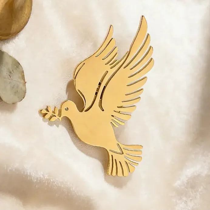 World Peace Dove Olive Branch Gold Zinc Alloy Brooch Pin for Men Women