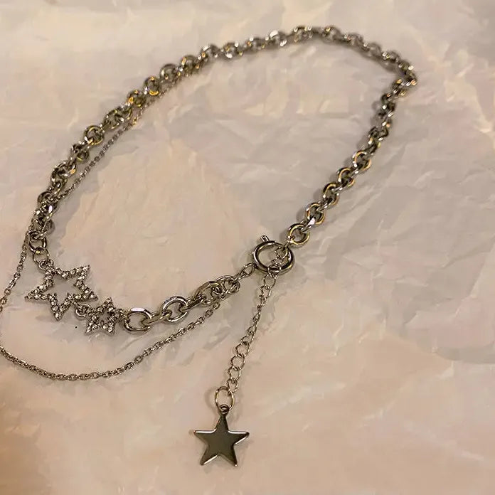 Y2K Zinc Alloy Star Zircon Pendant Necklace Women Punk Clavicle Chain