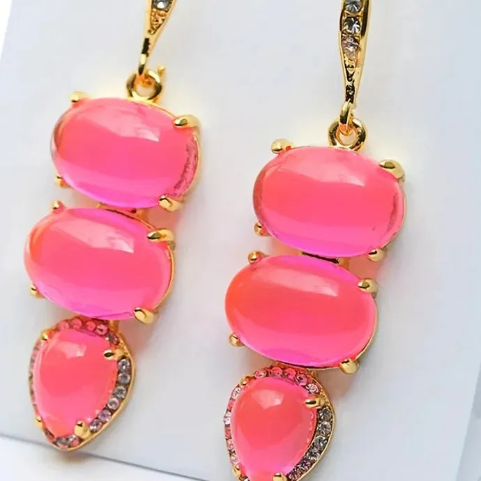 Pink Synthetic Gemstone Water Droplet Heart Earrings Zinc Alloy Christmas Gift