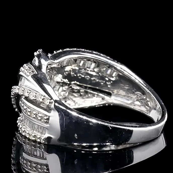 Geometric Design Women’s Fashion Cocktail Ring Silver Color Brass Cubic Zirconia Party Jewelry