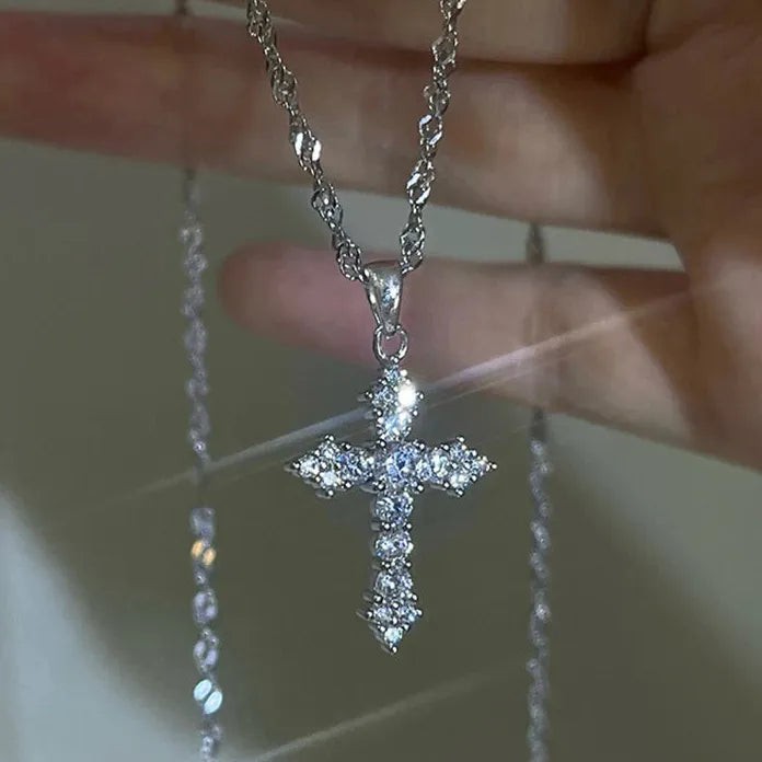 Y2K Geometric Circle Pendant Necklace Zinc Alloy Rhinestone Chain
