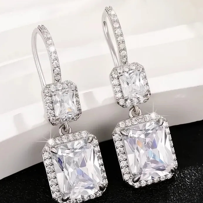 Women’s Silver Geometric Cubic Zirconia Drop Wedding Earrings