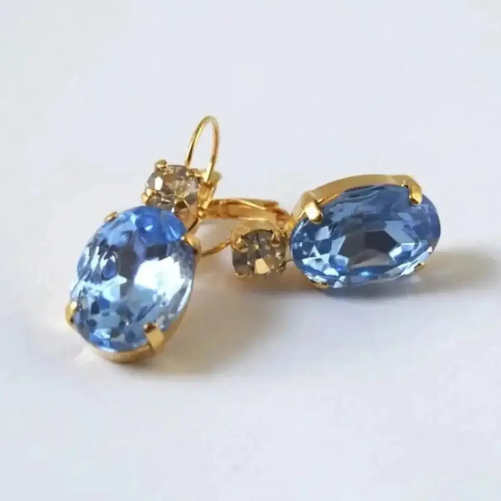 Luxury Geometric Blue Cubic Zirconia Crystal Drop Earrings Gold Zinc Alloy Jewelry