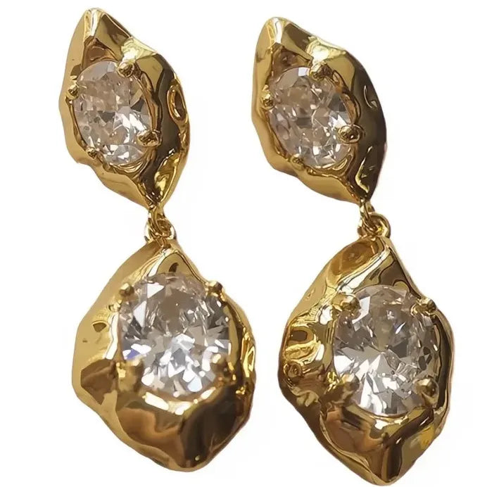 Elegant Gold Color CZ Inlaid Women Drop Earrings for Wedding Party