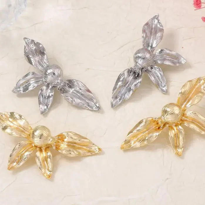 Retro Personalized Large Flower Earrings for Women Vintage Petal Drop Jewelry