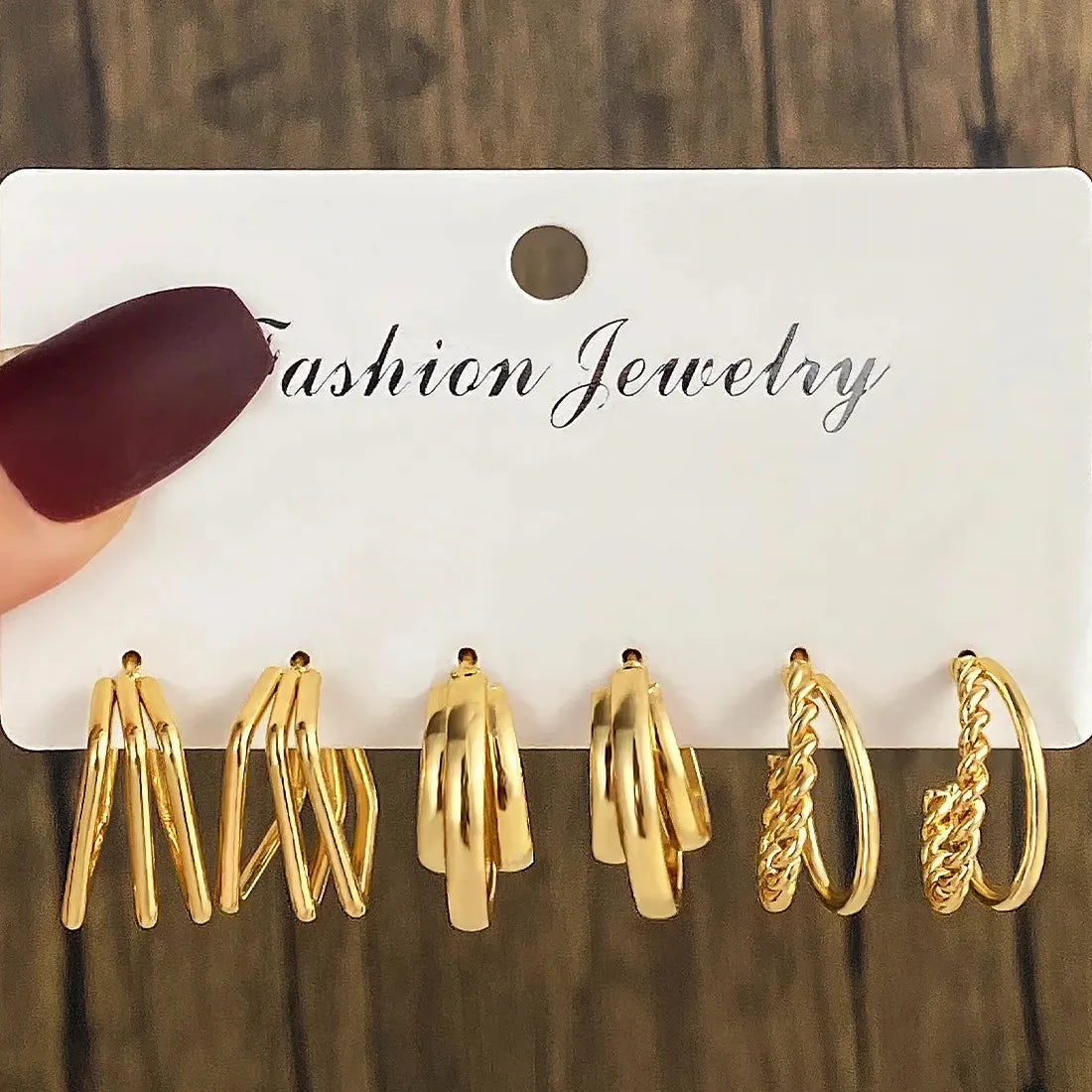 Vintage Geometric Twist Drop Hoop Earrings Set Zinc Alloy Jewelry Gifts