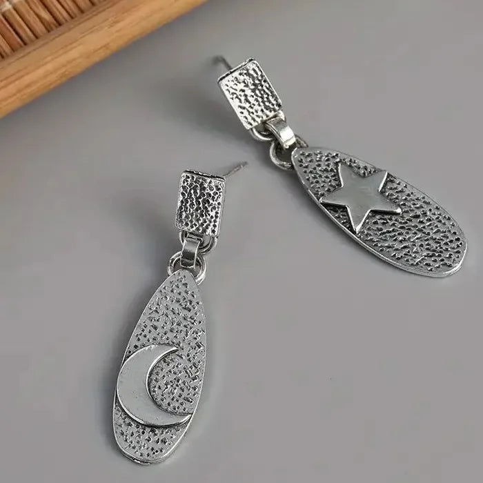 Zinc Alloy Gothic Star Moon Drop Earrings Unisex Punk Bohemian Fashion Accessory