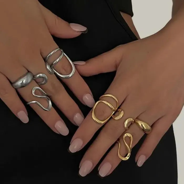 4Pcs Vintage Geometric Open C Shape Ring Set for Women Fashion Jewelry