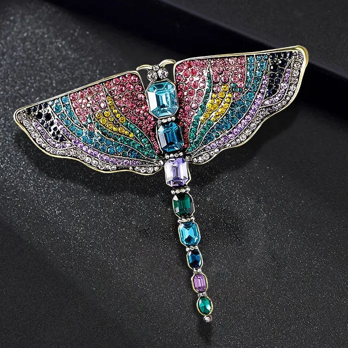 Water Diamond Dragonfly Brooch Rhinestone Pin Vintage Style for Women