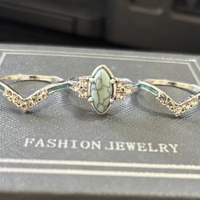 3 Pieces Women's Zinc Alloy Multilayer Hollow Turquoise Engagement Rings Set