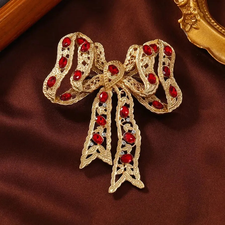 Classic Rhinestone Bow Brooch Wedding Party Gift for Men and Women